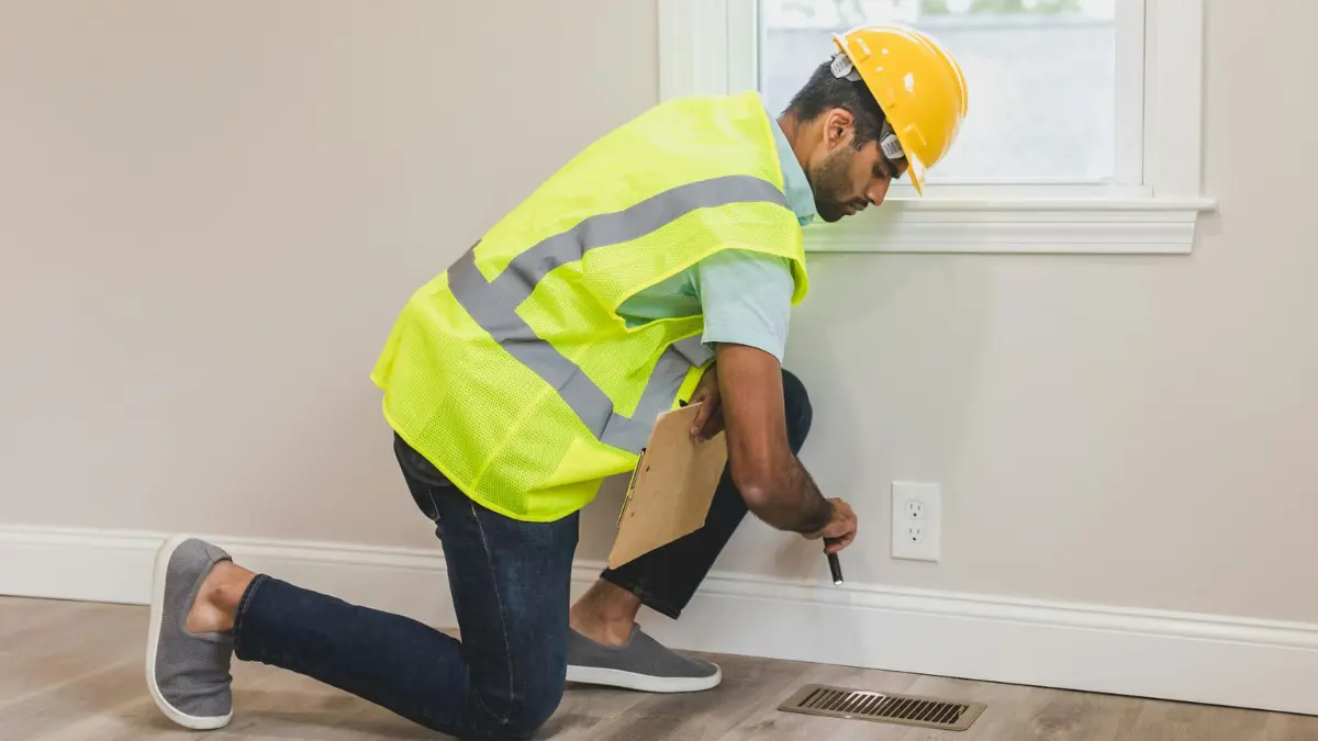 A home inspector in a safety vest conducting an on-site inspection — the professional standard you should expect from every mold remediation company you consider