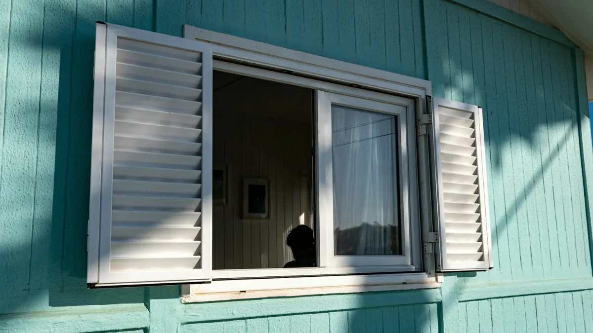 Open white sash window with flowing curtains for emergency ventilation after discovering mold exposure during pregnancy.