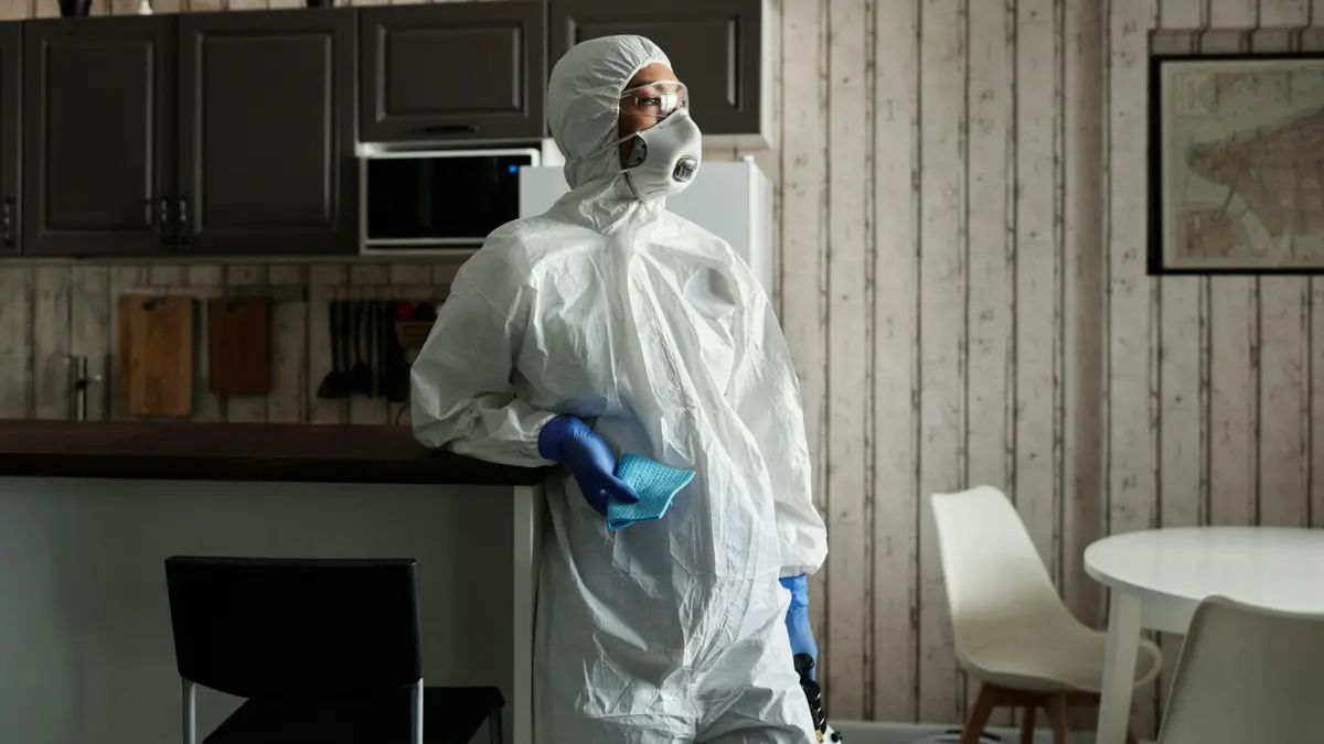 Does insurance cover mold remediation by a professional contractor — IICRC-certified technician in protective suit removing mold from walls