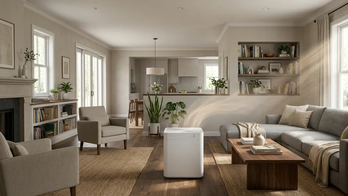 Air Purifier properly sized for a medium-sized living room to improve mold spore filtration effectiveness