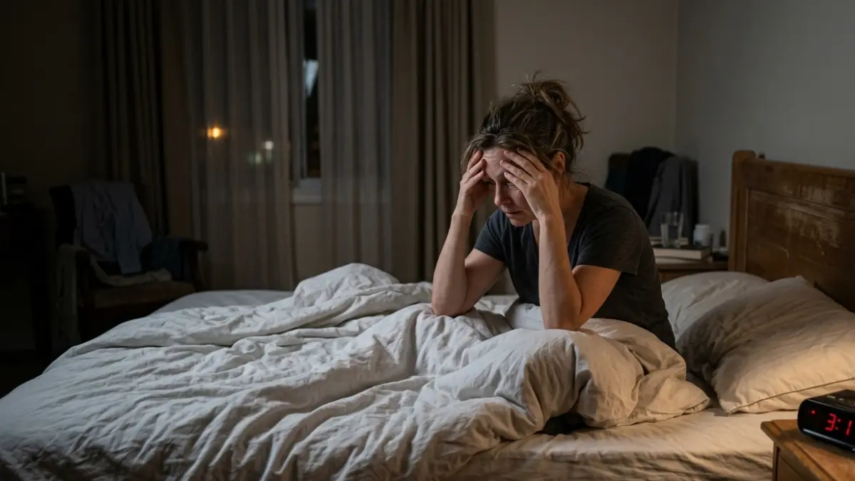 Are Bed Bugs Dangerous? Exhausted person experiencing insomnia and stress from bed bug infestation