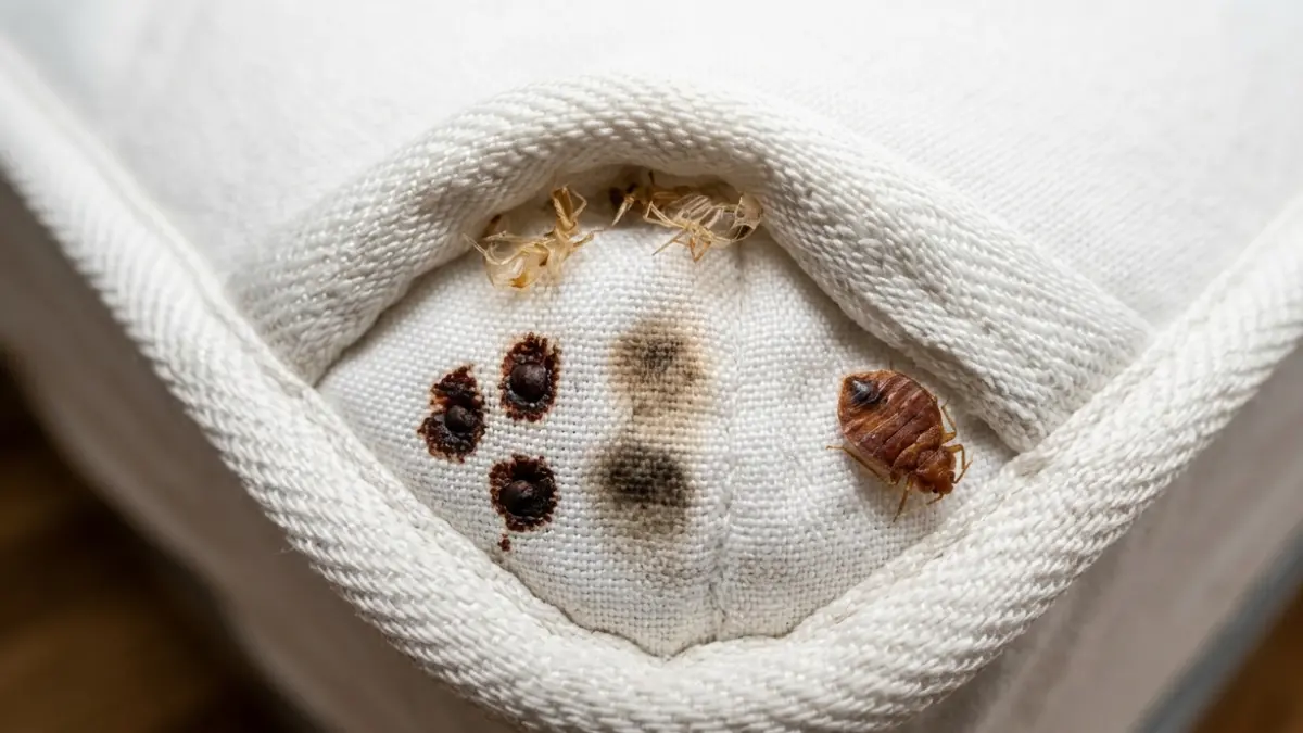 Bed Bugs Are Gone evidence inspection showing old stains shed skins and dead bed bug remains