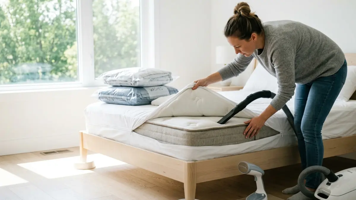 Get Rid of Bed Bugs by vacuuming, steaming, sealing bedding, and installing bed bug interceptors as part of a complete DIY treatment process.
