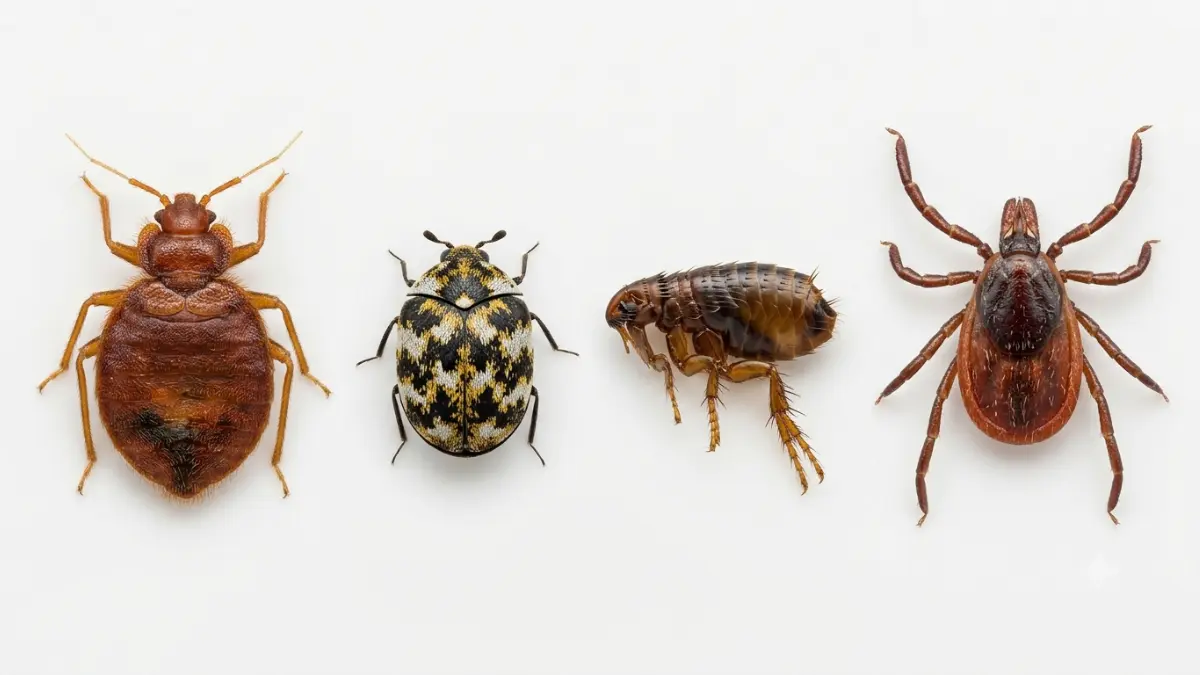 How to Check for Bed Bugs by comparing bed bugs with fleas, carpet beetles, and ticks