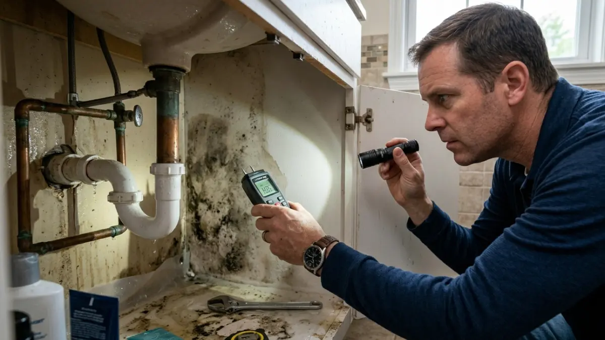 Mold Back After Remediation caused by a hidden plumbing leak discovered during a home inspection