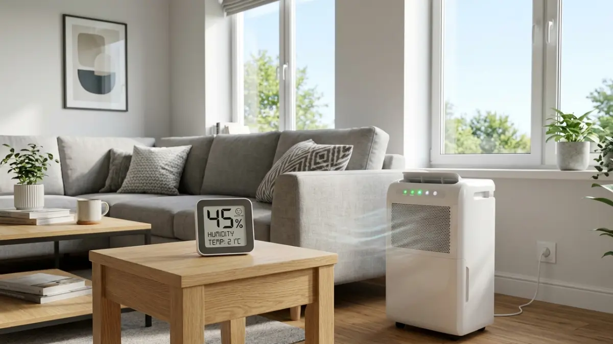 Mold Back After Remediation prevention using a hygrometer and dehumidifier to control indoor humidity