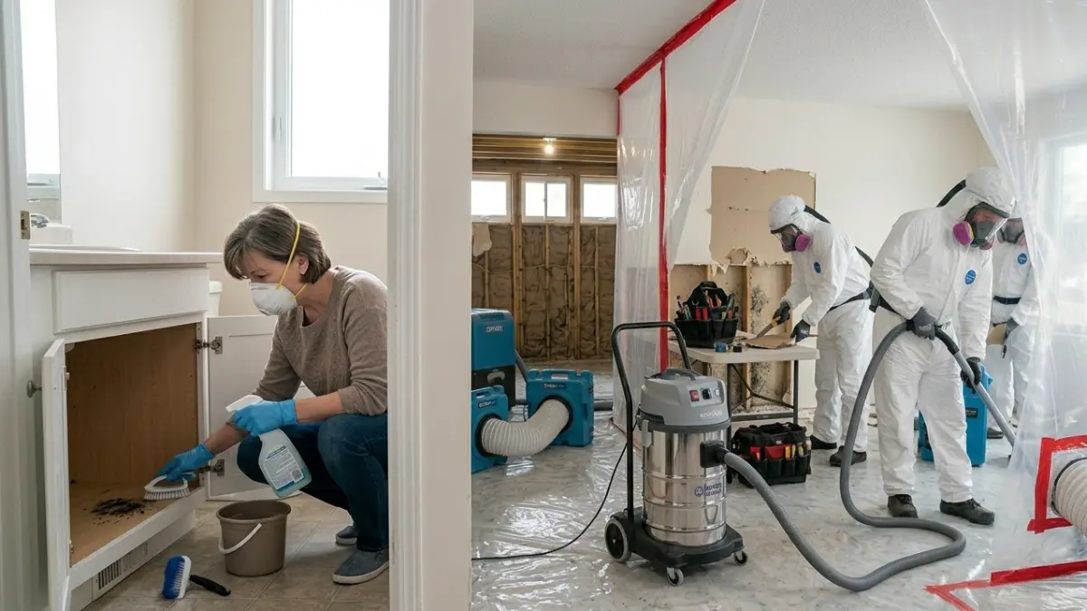 Mold Remediation Timeline comparison between DIY mold cleanup and professional mold remediation services