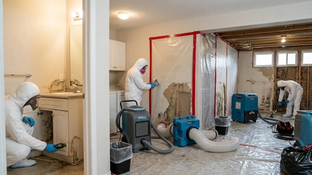 Mold Remediation Timeline comparison showing small, medium, and large mold remediation projects inside residential homes