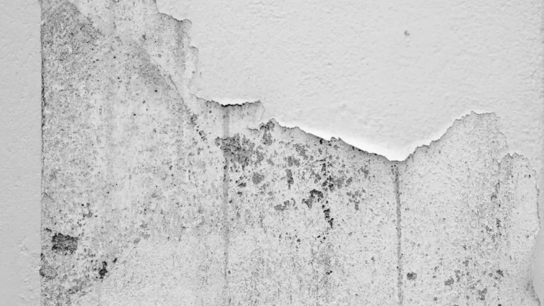 Post Mold Remediation inspection of a water-damaged wall with visible moisture stains and mold concerns