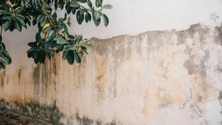 vinegar for mold removal on a stained exterior wall with dark discoloration near the base