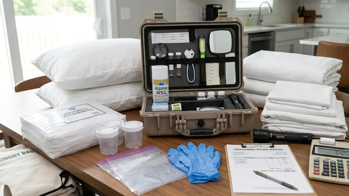 Bed Bug Treatment supplies including mattress encasement interceptors inspection tools and treatment accessories