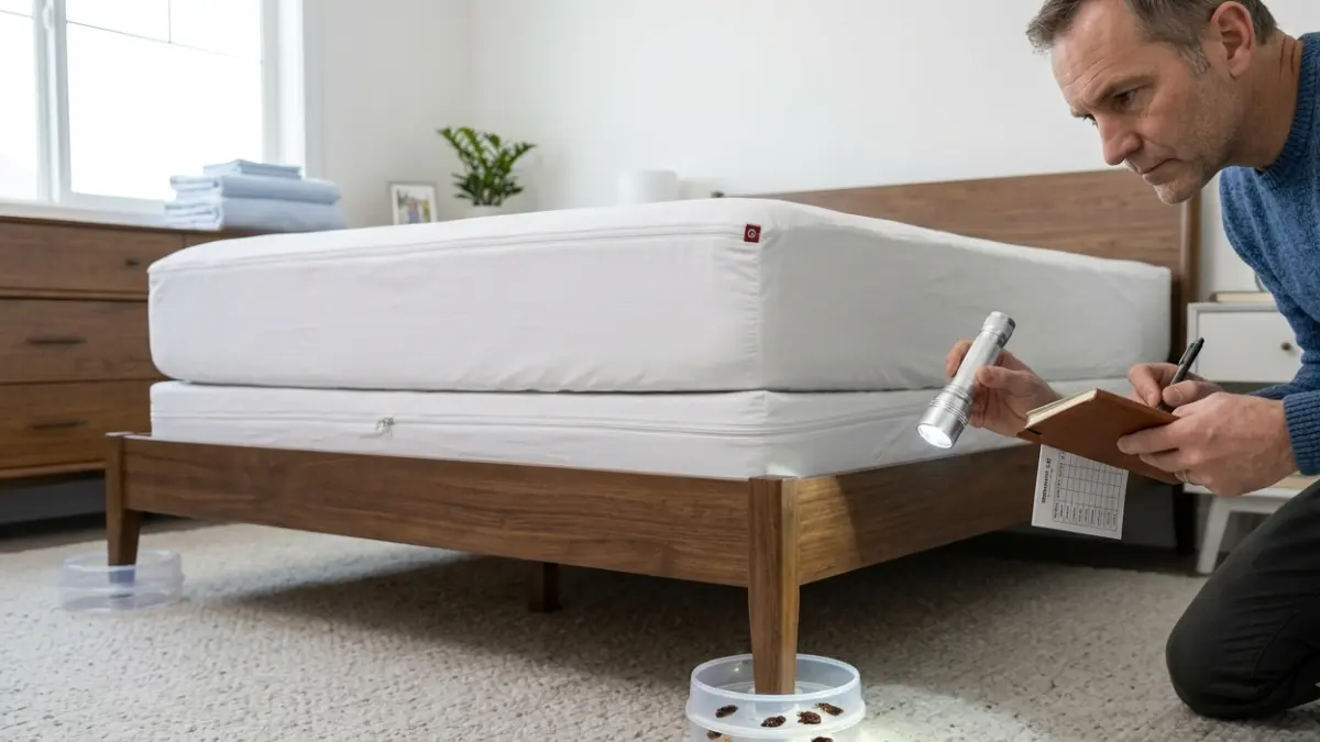 Bed Bugs trapped inside interceptor cups placed under bed legs during ongoing monitoring