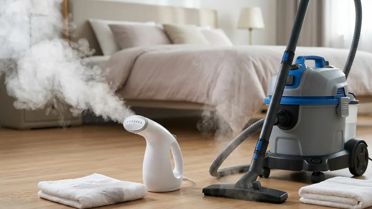 Best Bed Bug Steamer comparison showing professional dry vapor steam cleaner versus inexpensive wet garment steamer