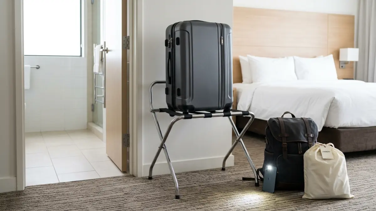 Check a Hotel for Bed Bugs by keeping luggage on a rack away from the bed during your stay.