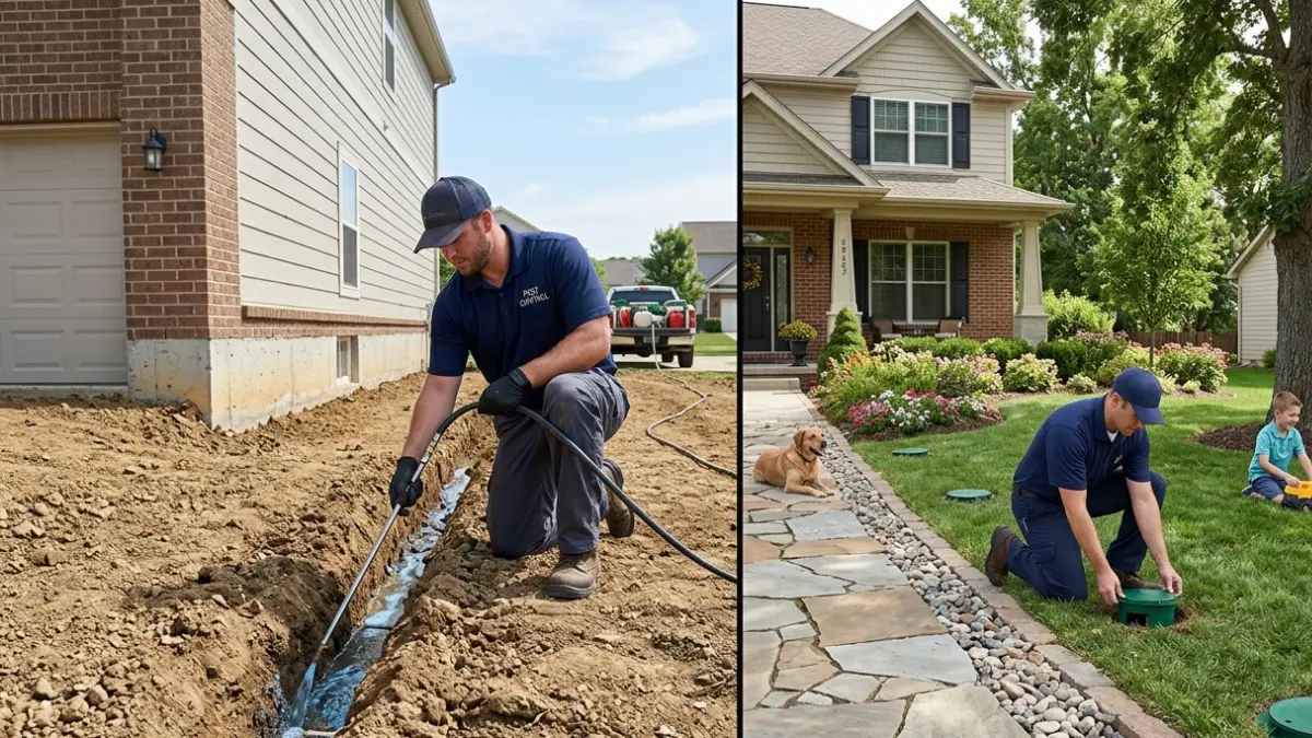 Choosing the right Termite Bait or liquid treatment based on landscaping, foundation access, and home conditions