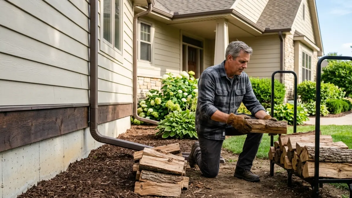 Homeowner reducing wood-to-soil contact and improving drainage for DIY Termite Treatment prevention