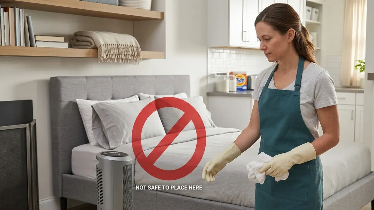 Does Heat Kill Bed Bugs – portable space heater shown as an unsafe method for heating a room to kill bed bugs