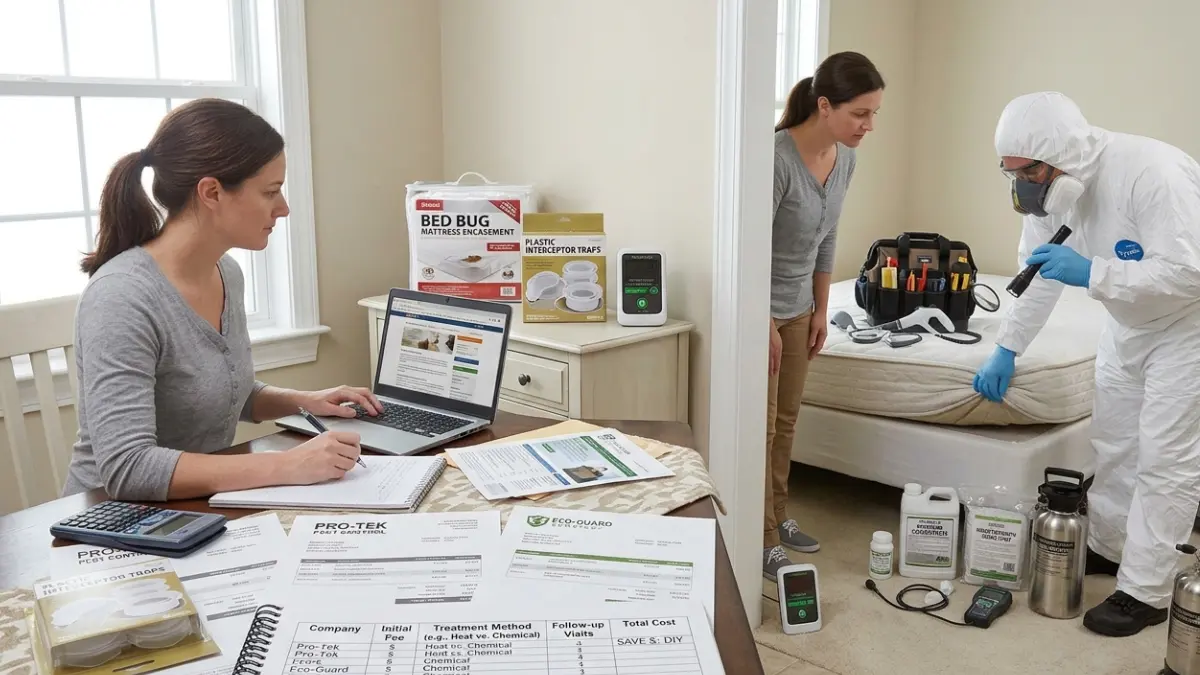 Bed Bug Heat Treatment Cost inspection performed by a licensed pest control professional inside a bedroom
