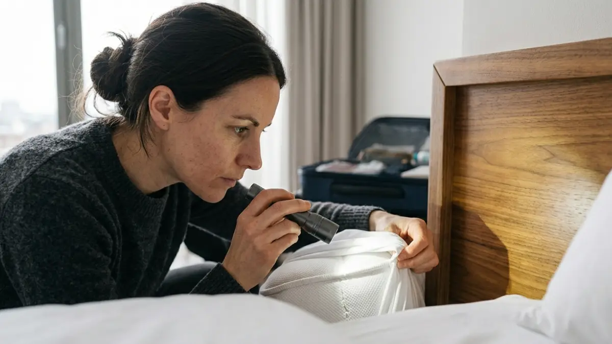 Prevent Bed Bugs by checking mattress seams and the headboard before staying in a hotel room.