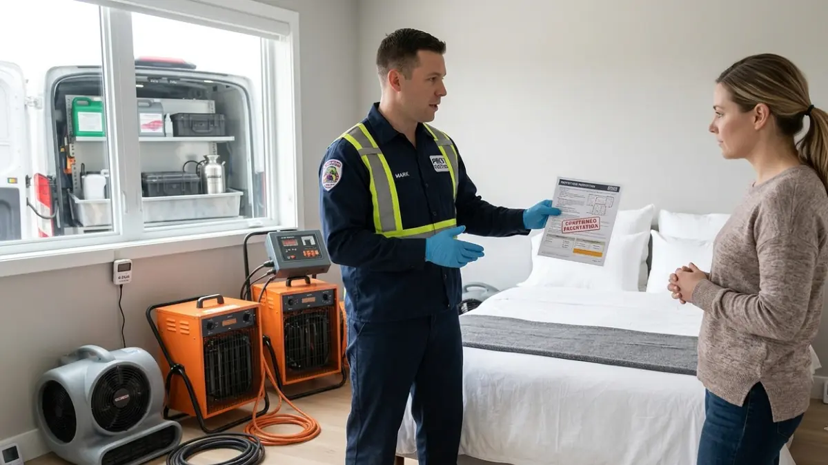 Bed Bug Heat Treatment Cost consultation between a licensed pest control technician and homeowner before treatment