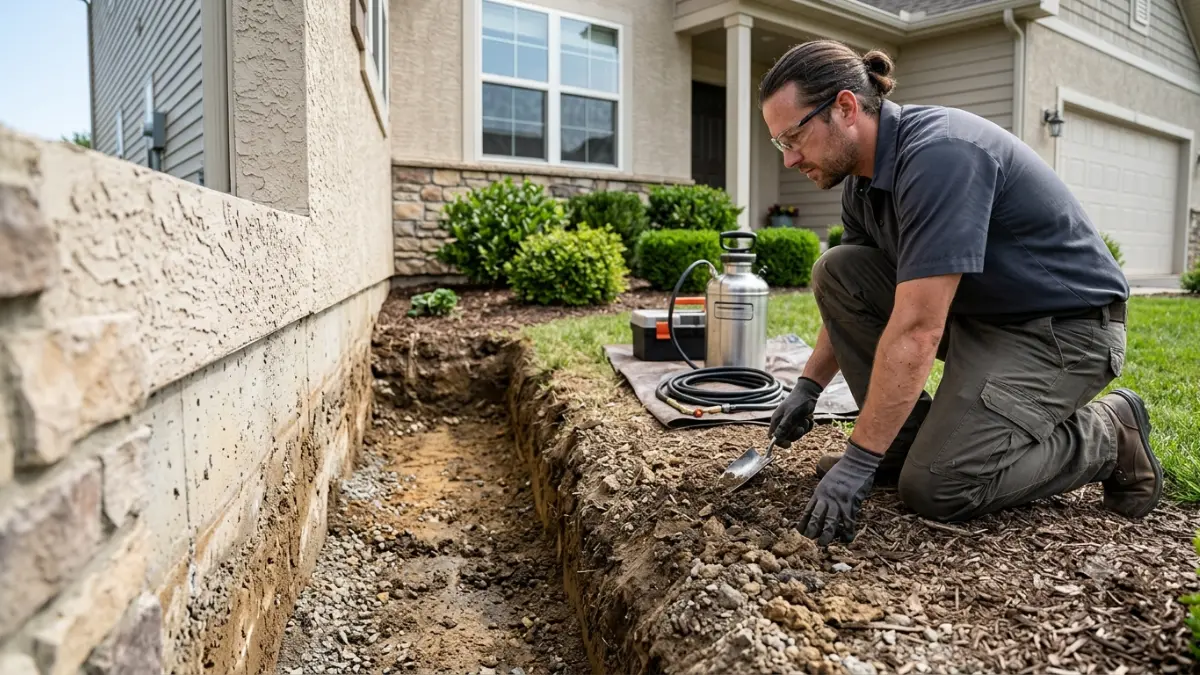 Termite treatment cost affected by foundation trench depth during a professional residential termite treatment preparation