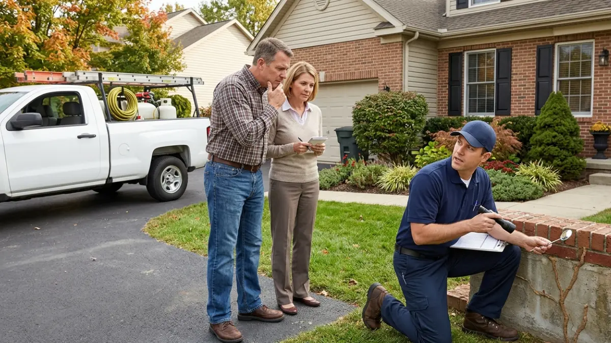Professional termite inspection before recommending Termite Bait or liquid termite treatment for a residential property