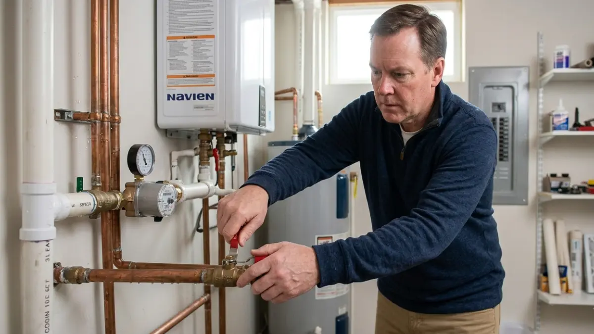 Homeowner turning off the main water shut-off valve After Water Damage to stop the leak