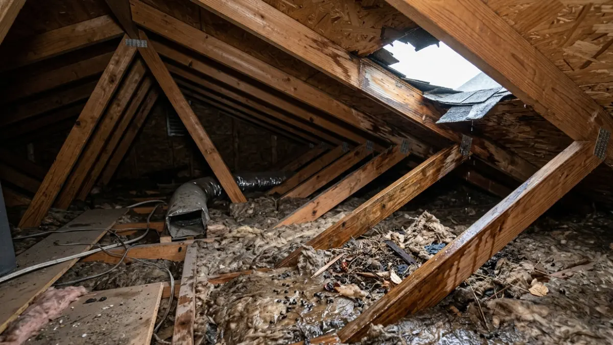 Category 3 contaminated storm water passing through wet attic materials after wind-driven rain