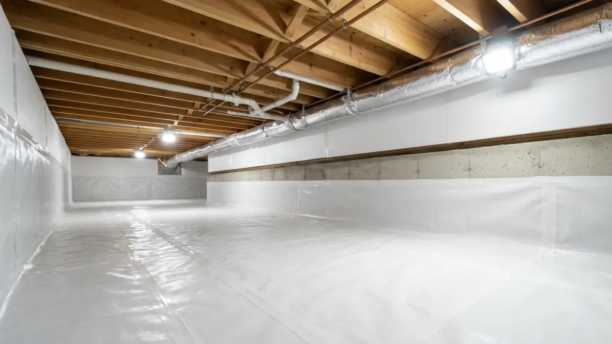 Professionally encapsulated crawl space with a visible inspection gap designed to monitor Crawl space termites activity.
