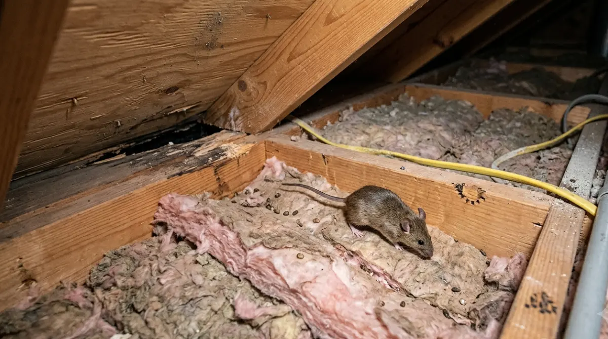 Rodent near an attic wall cavity associated with Scratching sounds