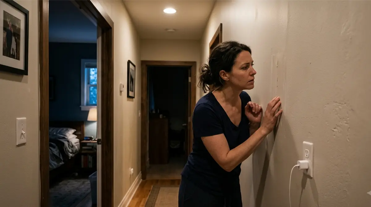 Scratching noise in a wall as a homeowner listens at night