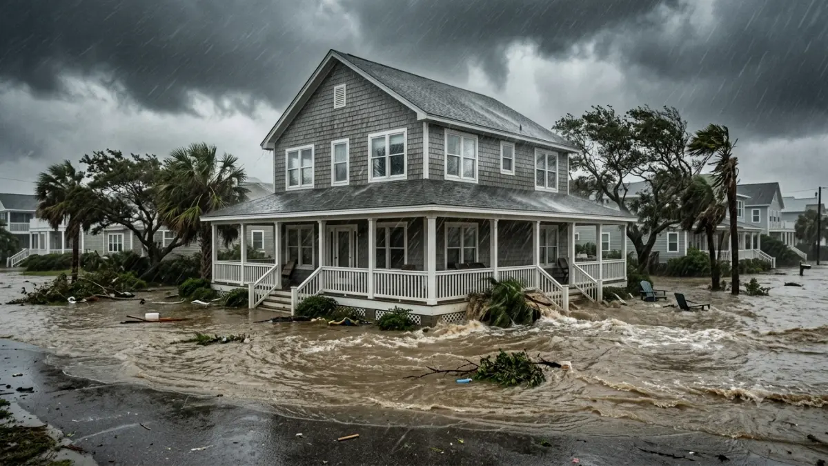 Category 3 storm surge and wind-driven rain affecting different areas of a coastal home
