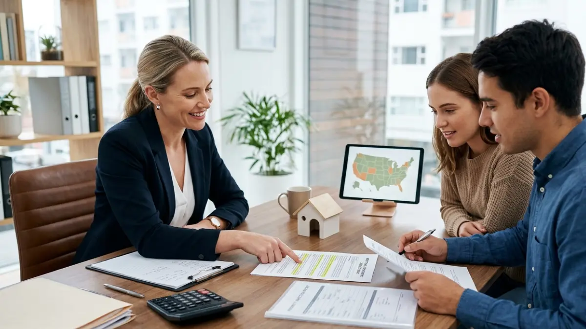 Mortgage loan officer explaining Termite Risk Map inspection requirements during a home loan consultation