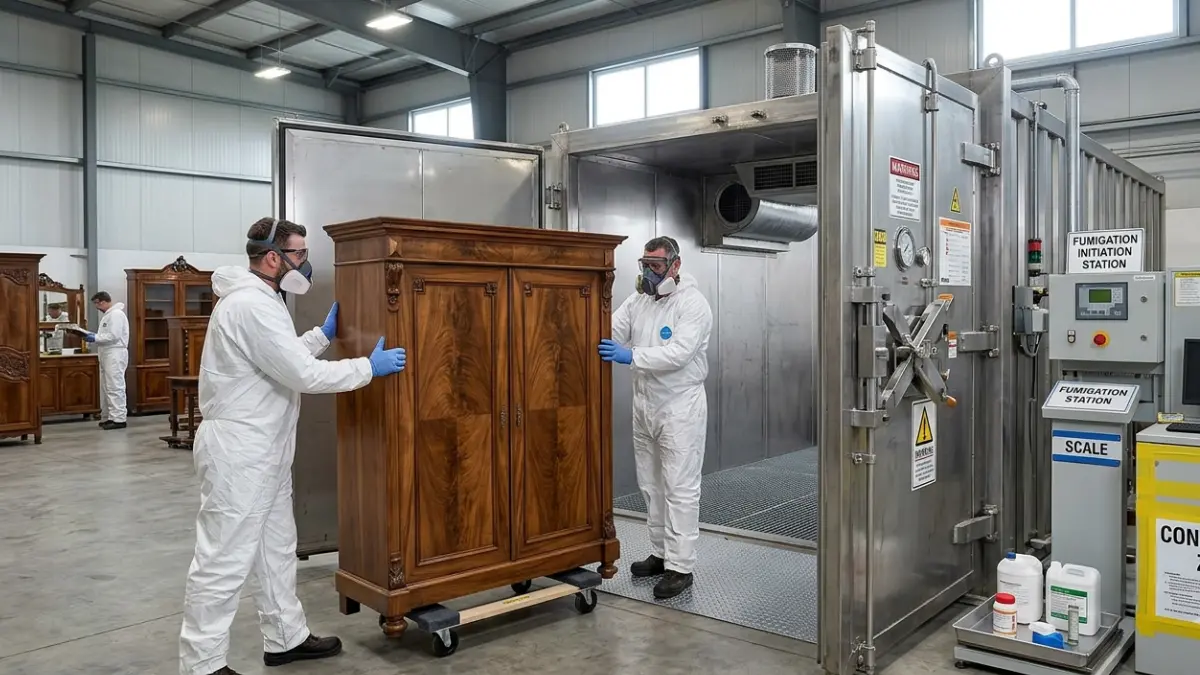 Termites in Furniture being treated through professional vault fumigation of valuable wooden furniture