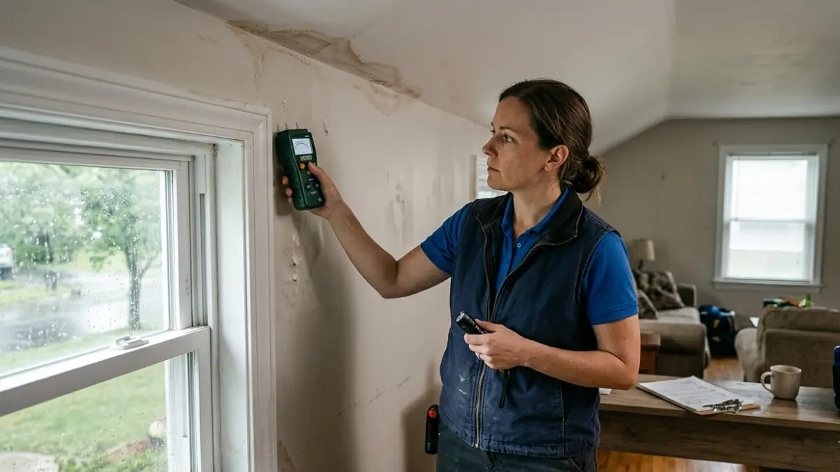Category 3 water assessment by a professional inspecting storm-related moisture damage