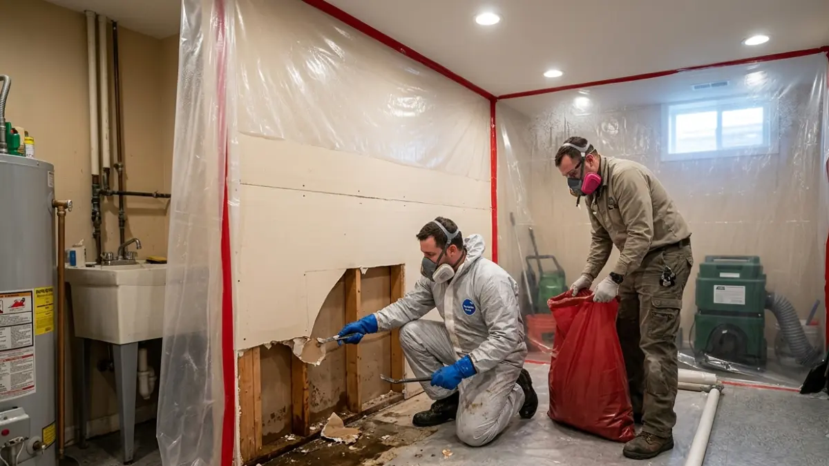 Water Damage Categories showing professional remediation of contaminated water damage with controlled containment