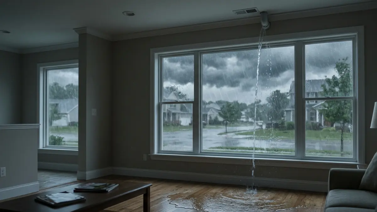 Water Damage Categories and storm water intrusion during heavy rain entering a residential home