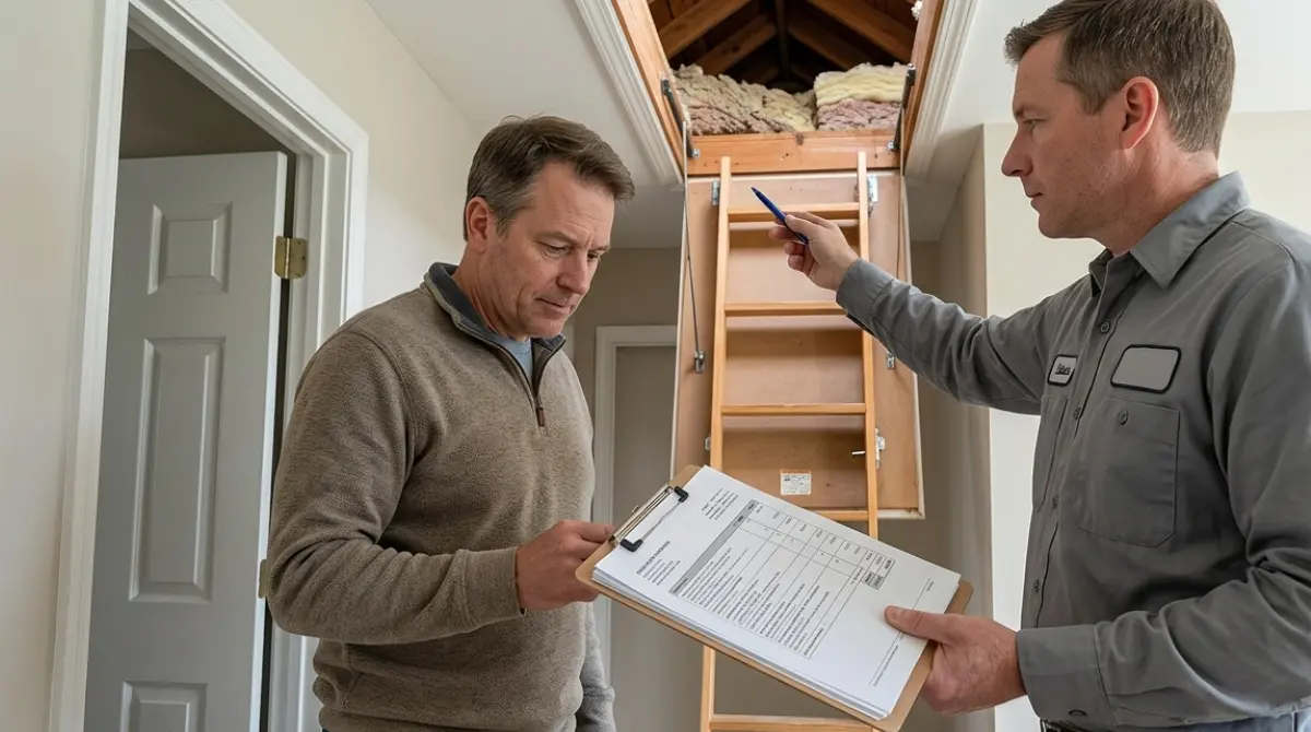 The Overlooked Rule on Attic Insulation Replacement After Rodents - contractor discussing an attic insulation remediation quote with a homeowner
