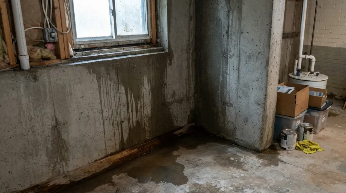 “Real basement water seepage at floor-wall joint — key visual for asking the right Questions before hiring a waterproofing contractor”