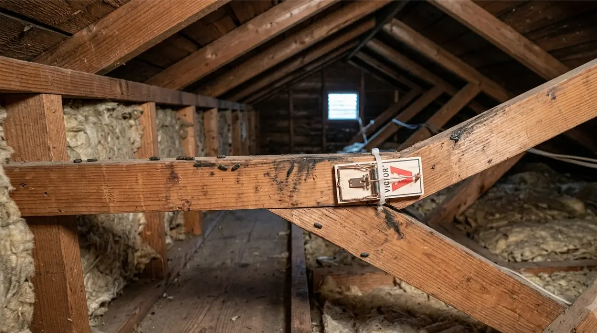 Best rat trap positioned on an elevated attic travel route near rafters