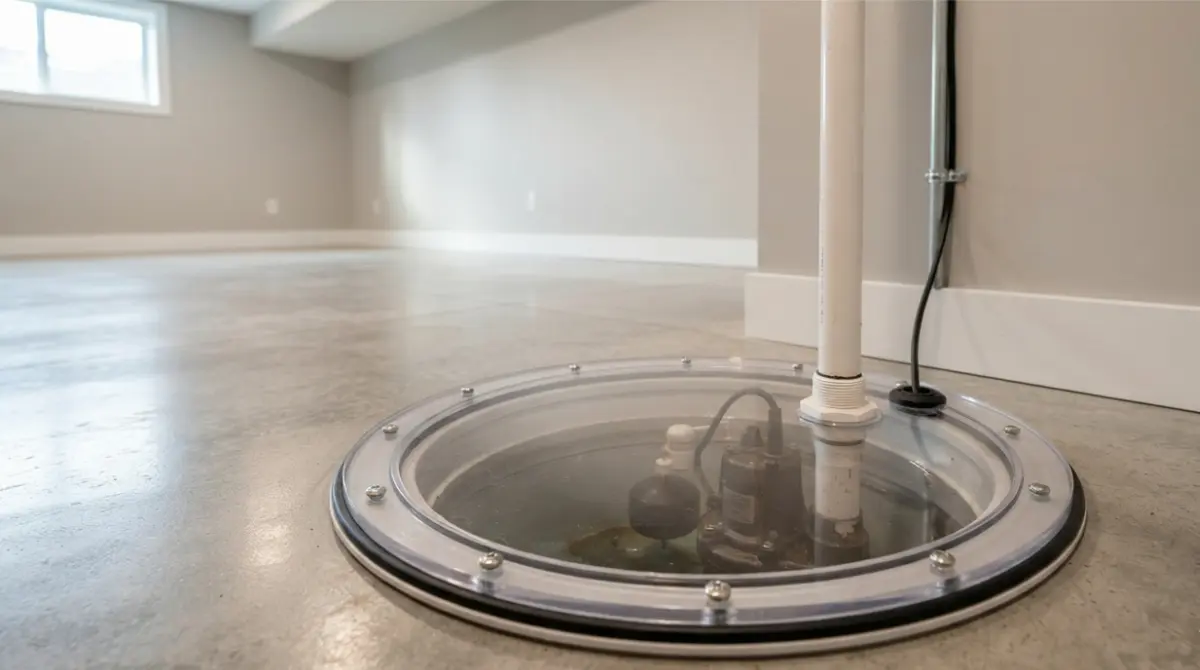 Best Sump pump cover with a clear gasketed lid installed over a basement sump pit for radon and odor control.