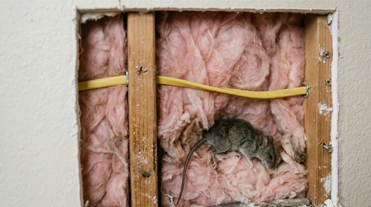 dead mouse smell from a dead house mouse inside a wall cavity with fiberglass insulation