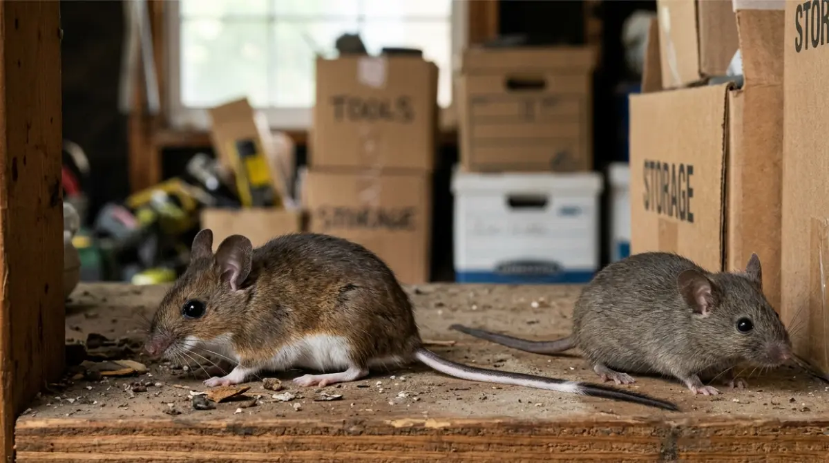Deer Mouse and house mouse comparison showing differences in tail, coat, and body features