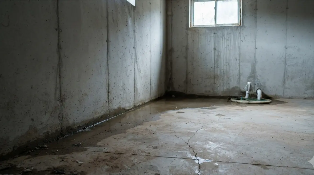 High Water seeping at the floor-wall joint of an unfinished basement