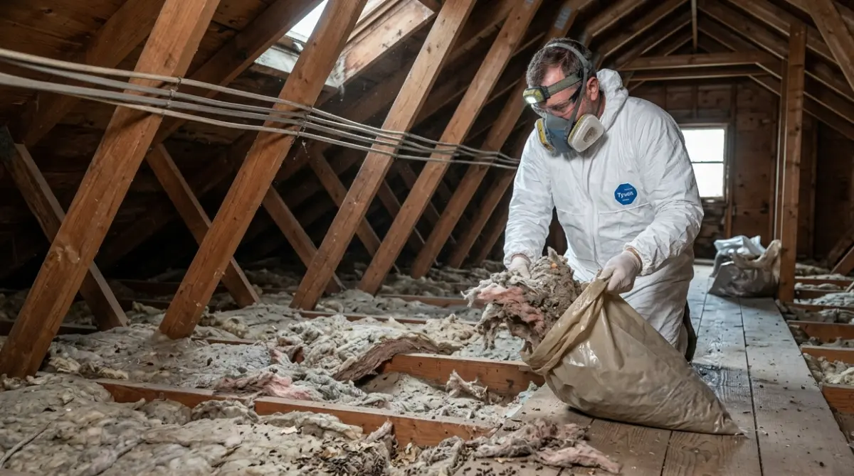 Homeowners dealing with rodent damage and professional attic insulation cleanup after rodent contamination