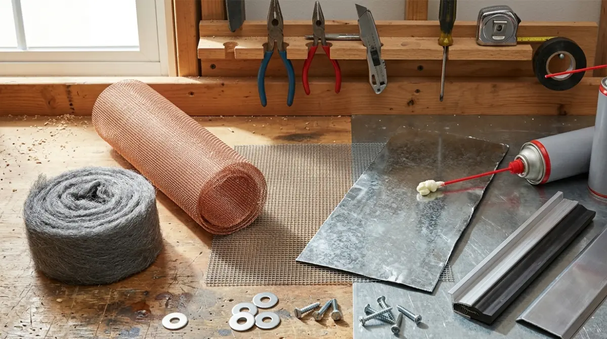 Mouse Entry exclusion materials including hardware cloth, copper mesh, steel wool and sheet metal