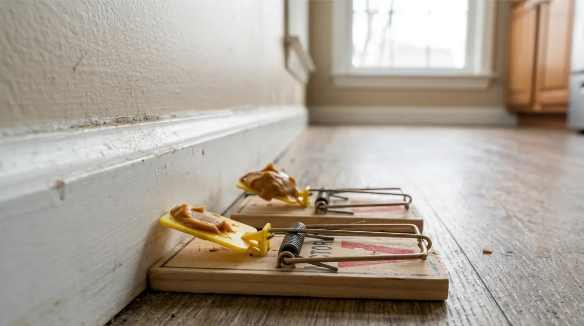 Mouse Trap with a small amount of bait compared with a trap carrying too much bait
