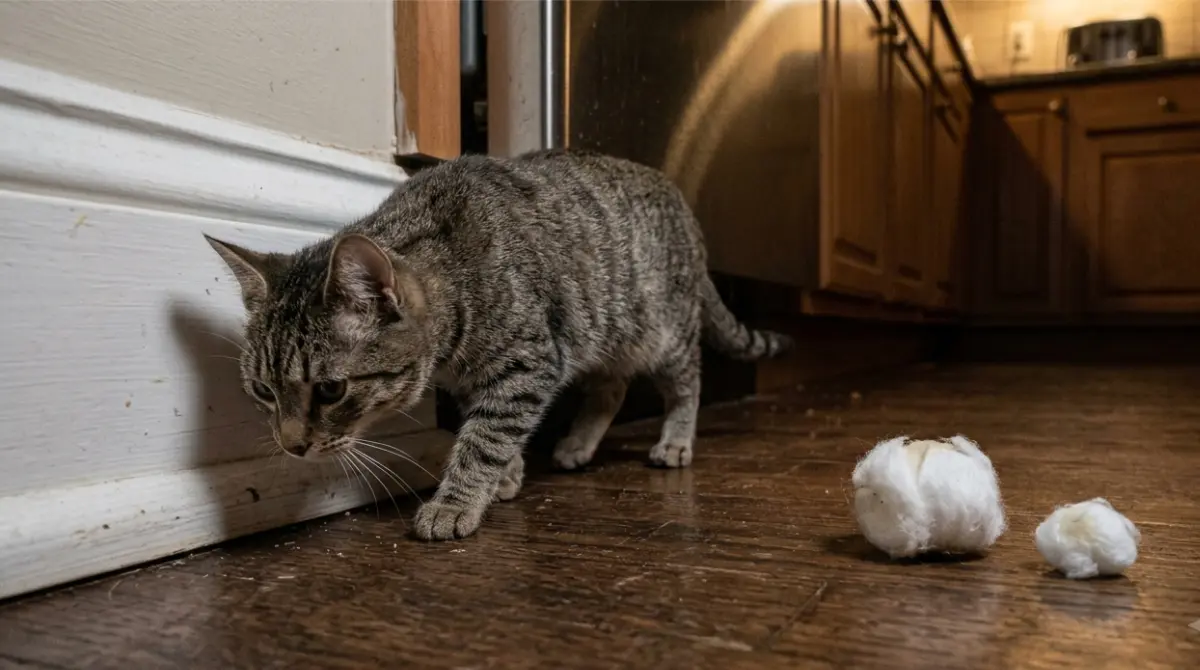 Oil for Mice with peppermint-soaked cotton balls placed near a household cat