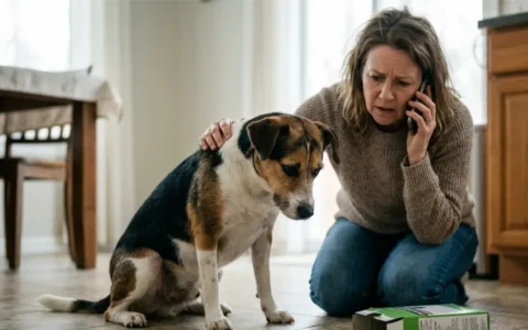 Rat Poison exposure with a worried dog and pet owner calling a veterinarian