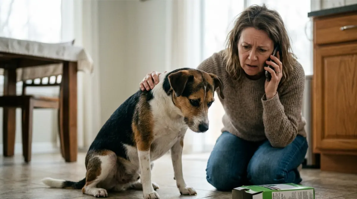 Rat Poison exposure with a worried dog and pet owner calling a veterinarian